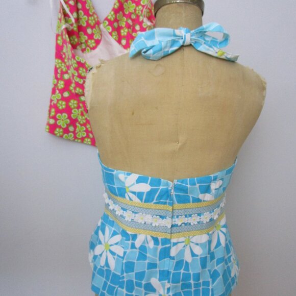 Halter Tops Dune Buggy Ladybug Print Daisy Bright Pink Lime B - Picture 4 of 8